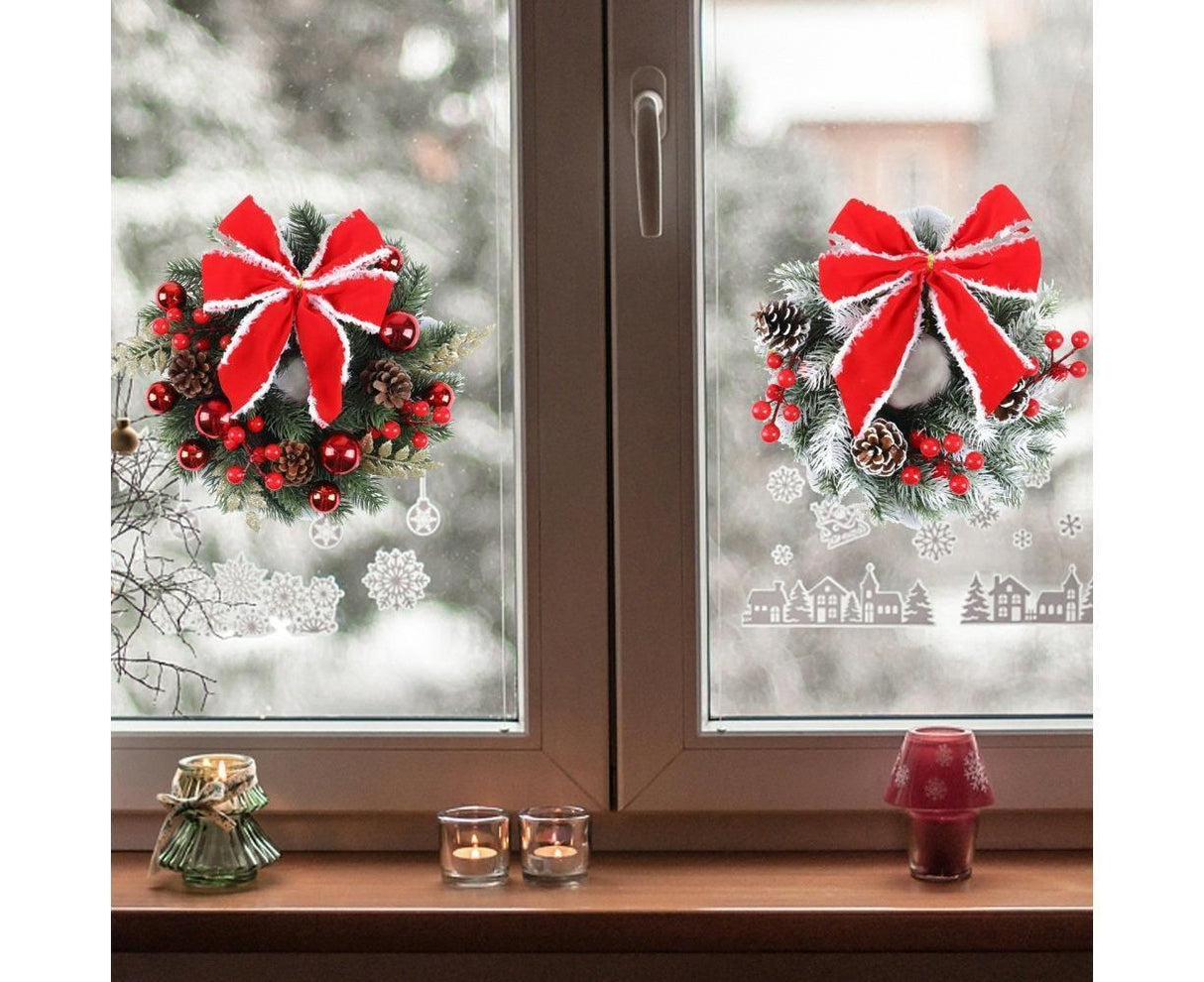 Christmas Decoration Wreath for Front Door, Wall Hanging Snowball Red Berry Pine Cone Garland Ornament for Xmas Party Indoors - 33cm