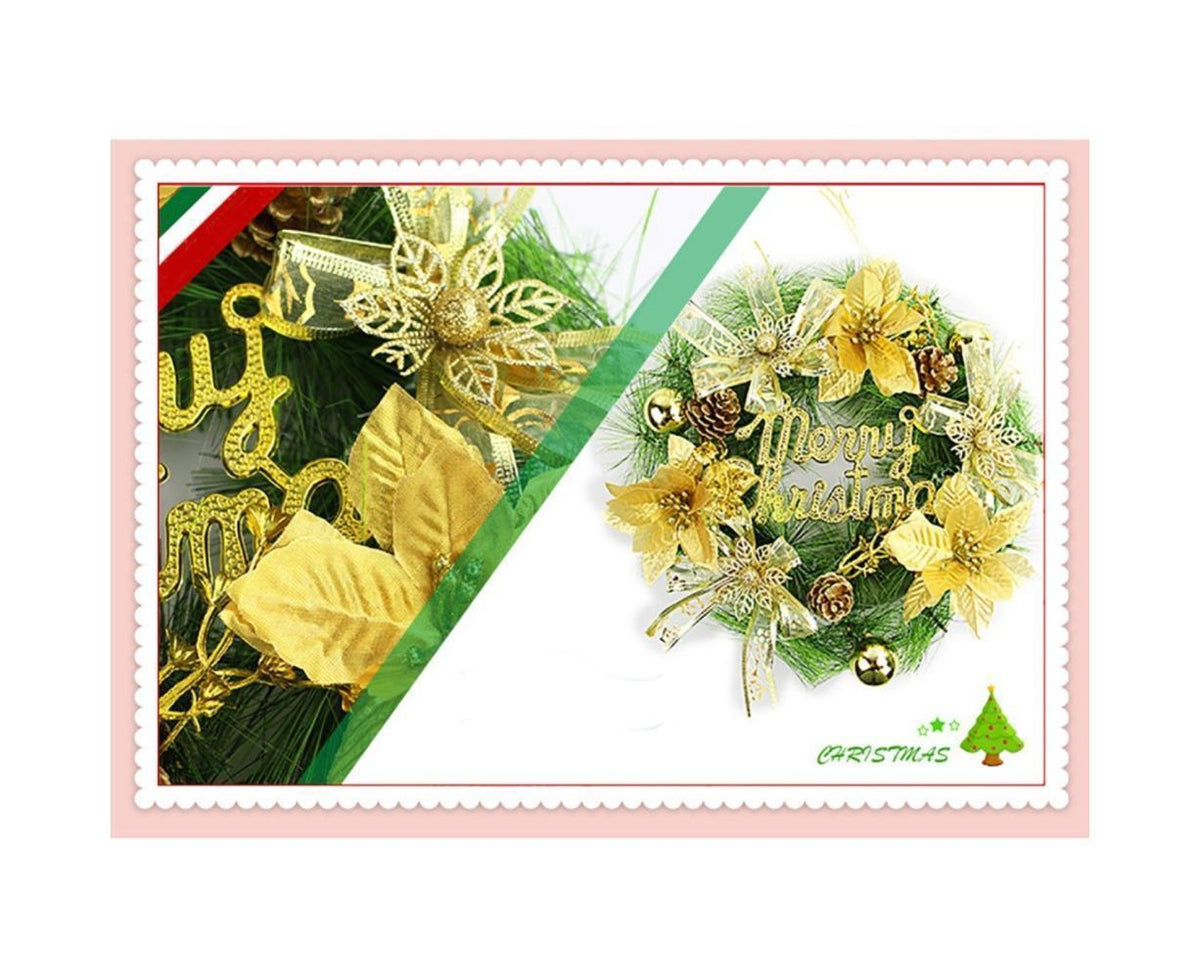 Christmas Wreath Merry Christmas Front Door Ornament Wall Artificial Pine Garland for Party Decor - gold - 30cm