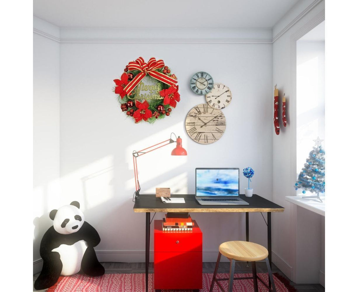 Christmas Wreath Merry Christmas Front Door Ornament Wall Artificial Pine Garland for Party Decor - red - 30cm