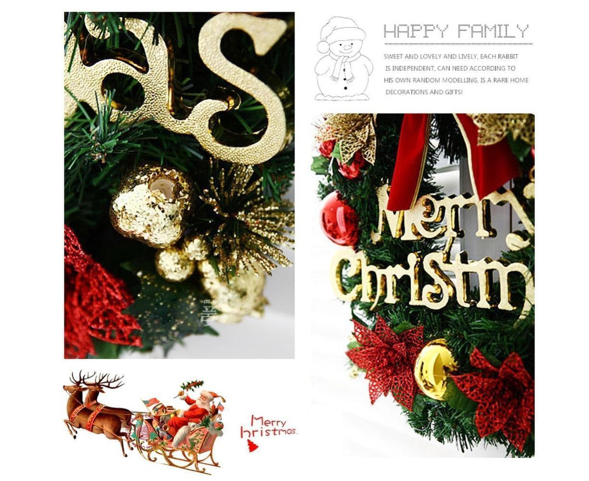 Christmas Wreath Merry Christmas Front Door Ornament Wall Artificial Pine Garland for Party Decor - red - 30cm