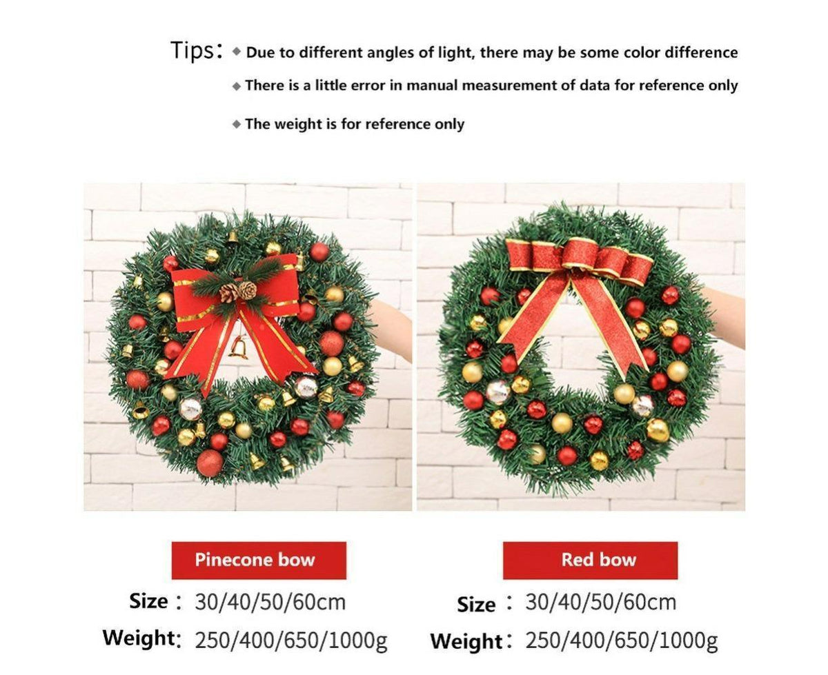 Christmas Wreath, Artificial Winter Christmas Red Wreath, Front Door Christmas Wreath for Indoor Outdoor Home Office Wall Wedding - B - 40cm