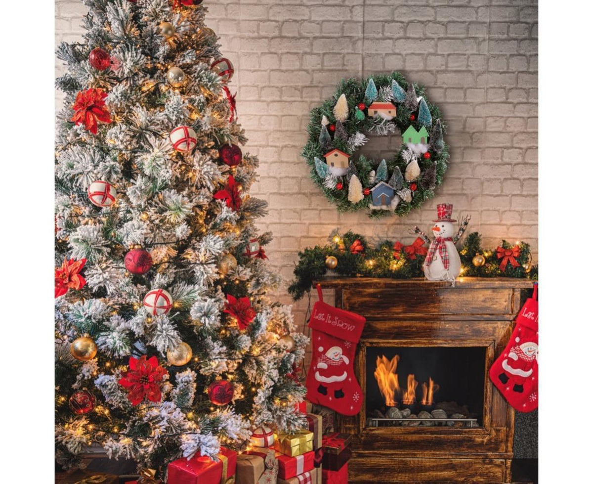 Christmas Wreath, Green, Crestwood Spruce, White Lights, Decorated with Pine Cones, Berry Clusters, Frosted Branches, Christmas Collection - 35CM