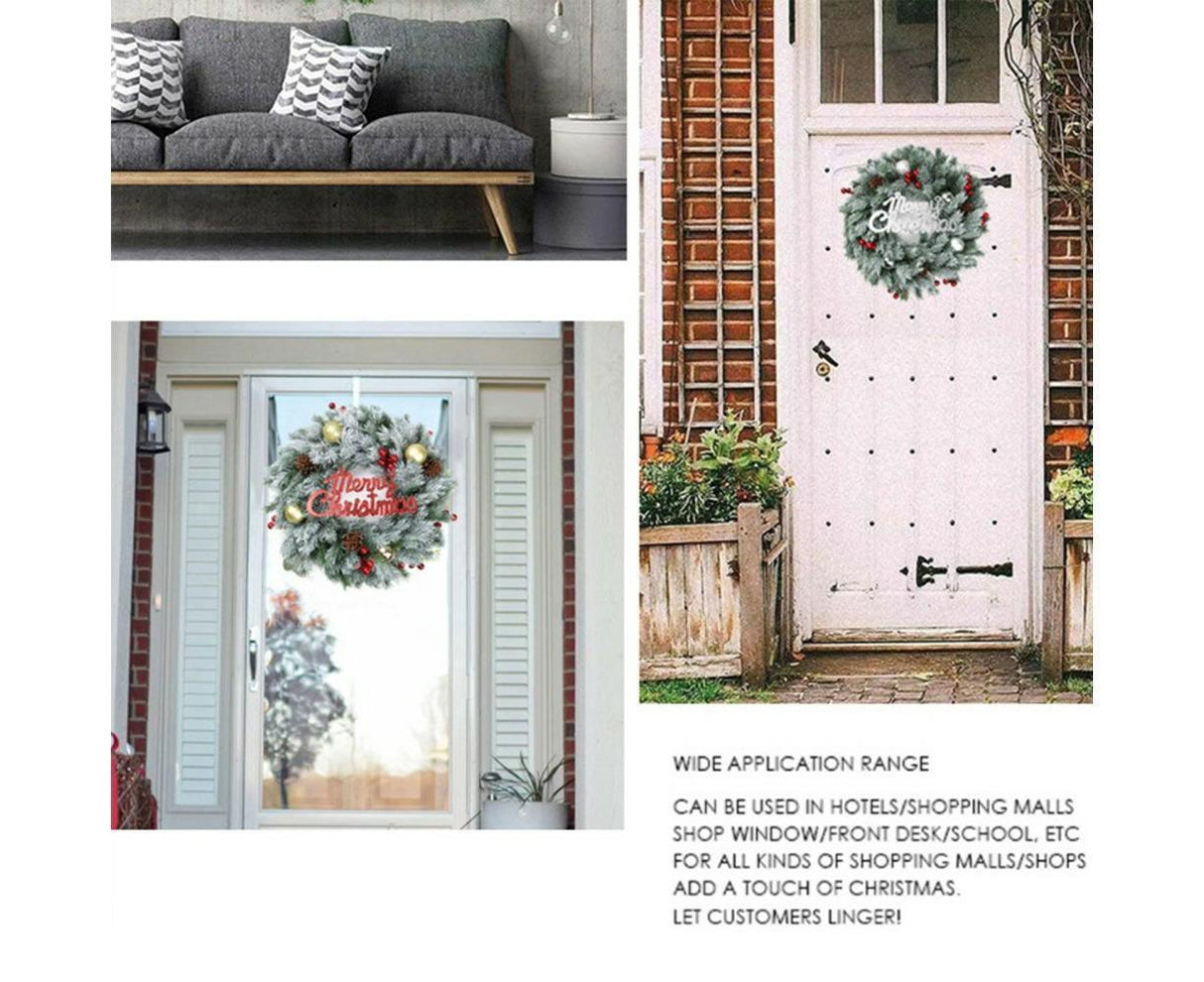 Christmas Wreaths for Front Door Xmas Art Decorations Thanksgiving Day Indoor Outdoor Home Decorative Wreath Red Flowers Pine Cones Fruits - 35CM