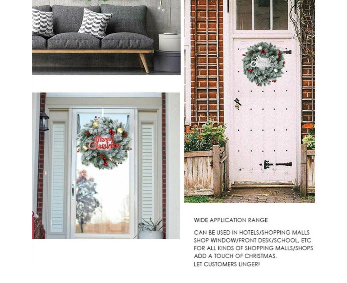 Christmas Wreaths for Front Door Xmas Art Decorations Thanksgiving Day Indoor Outdoor Home Decorative Wreath Red Flowers Pine Cones Fruits - 35CM