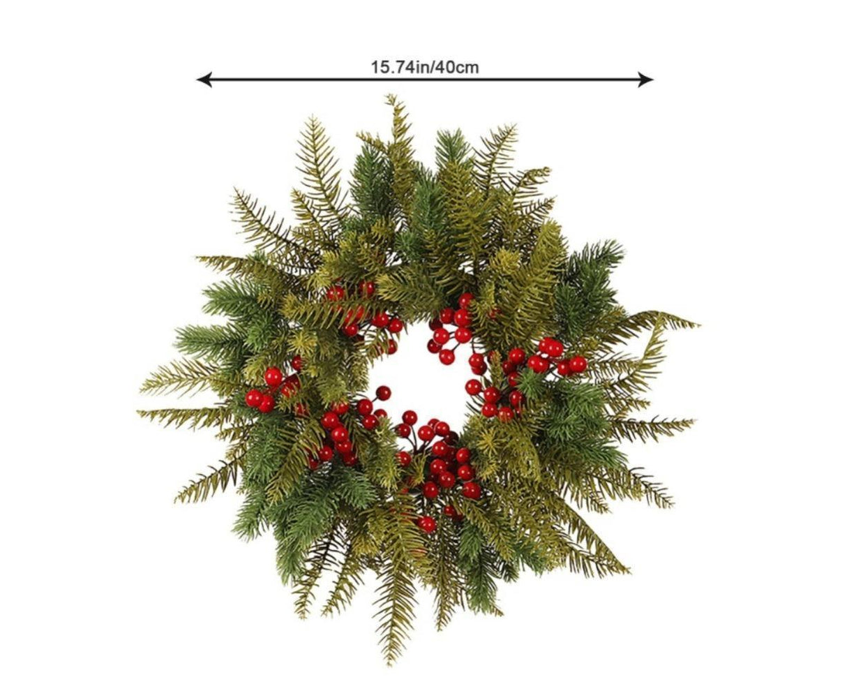 Christmas Wreaths for Front Door Xmas Art Decorations Thanksgiving Day Indoor Outdoor Home Decorative Wreath Three Red Flowers Pine Cones - 40 * 40 * 5cm