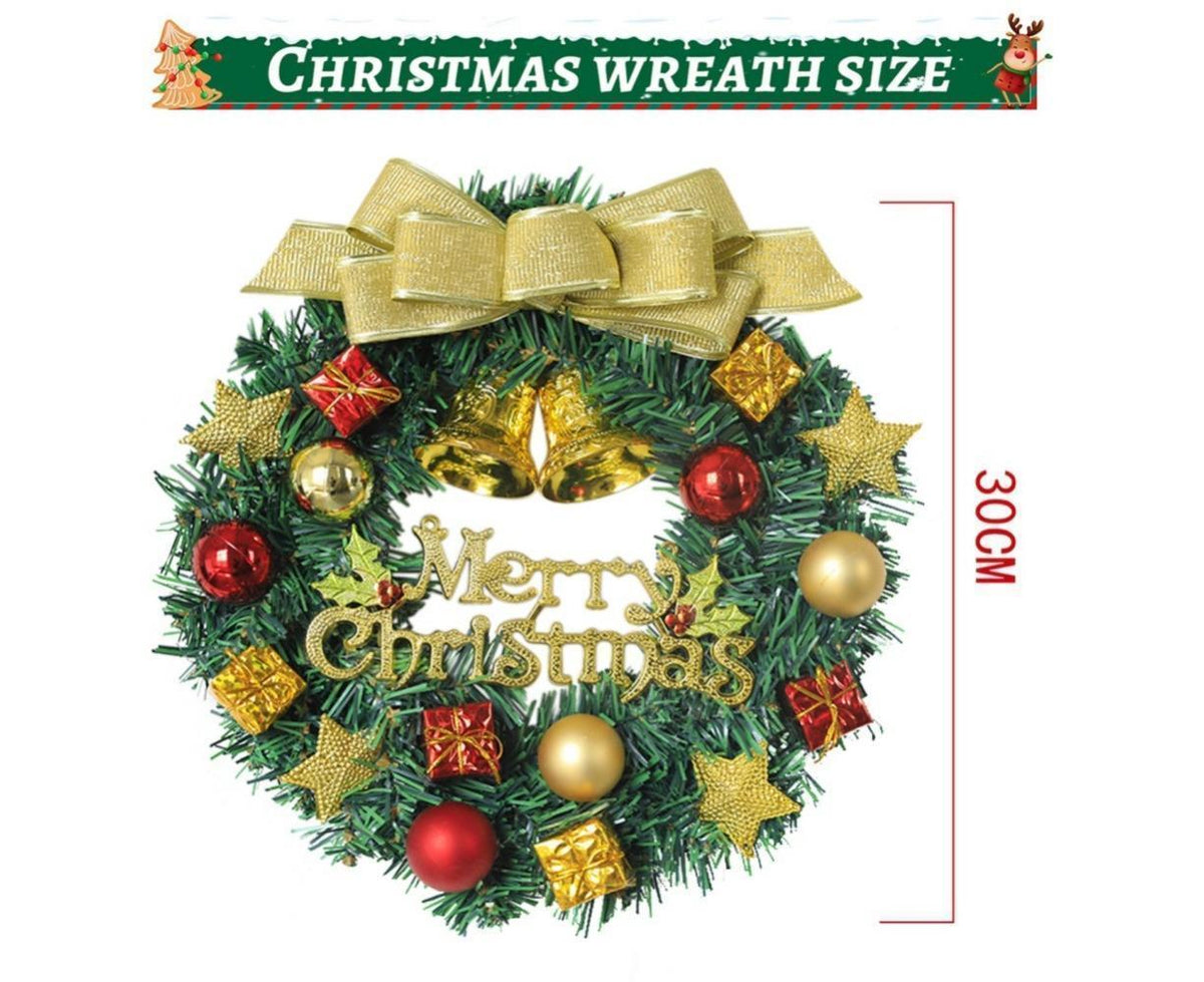 Merry Christmas Wreath 12 Inch Christmas Decorations Front Door Wreath Ornament Wall Artificial Pine Garland for Christmas Party Decor - 30CM