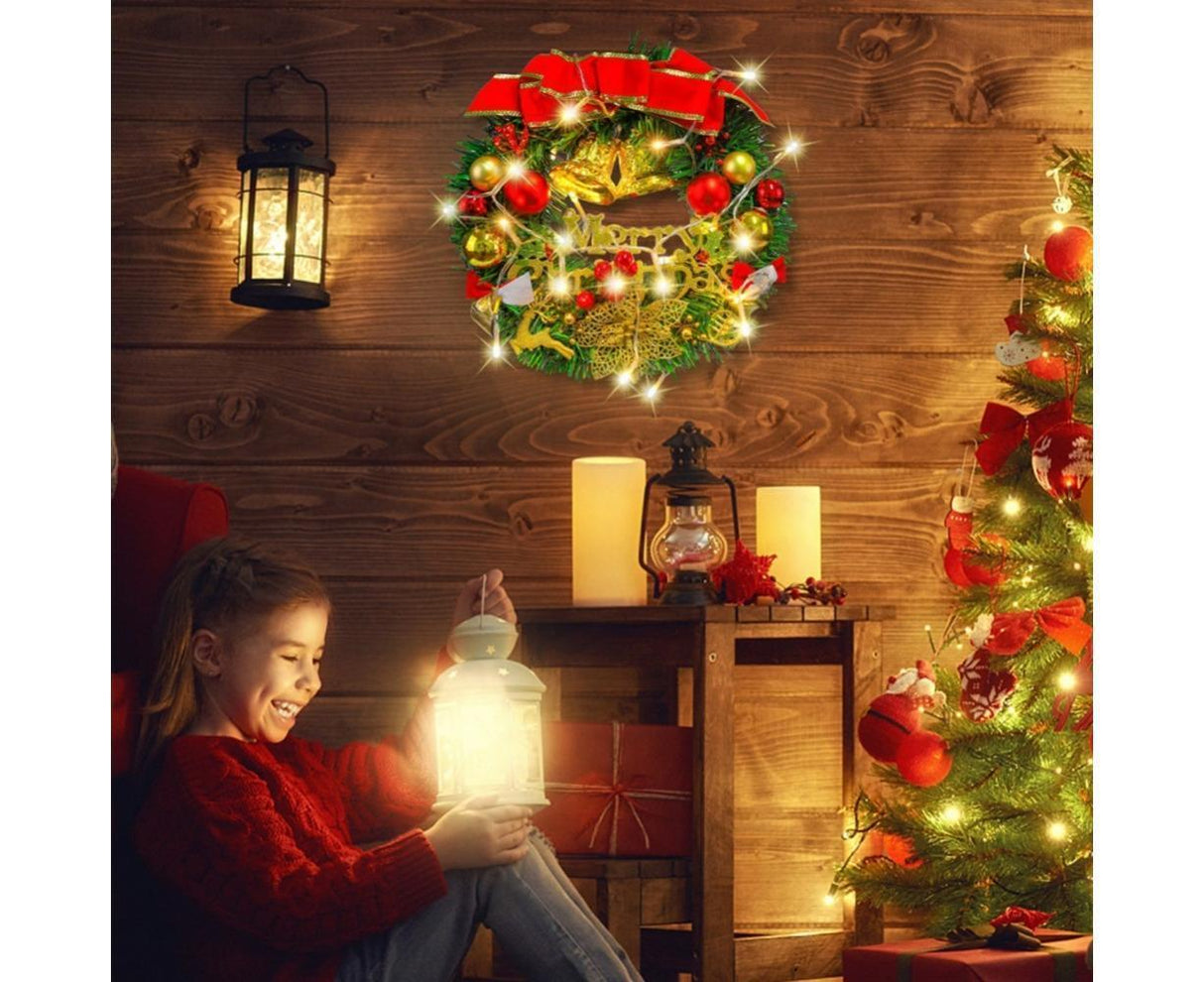 Merry Christmas Wreath 12 Inch Christmas Decorations Front Door Wreath Ornament Wall Artificial Pine Garland for Christmas Party Decor - 30CM