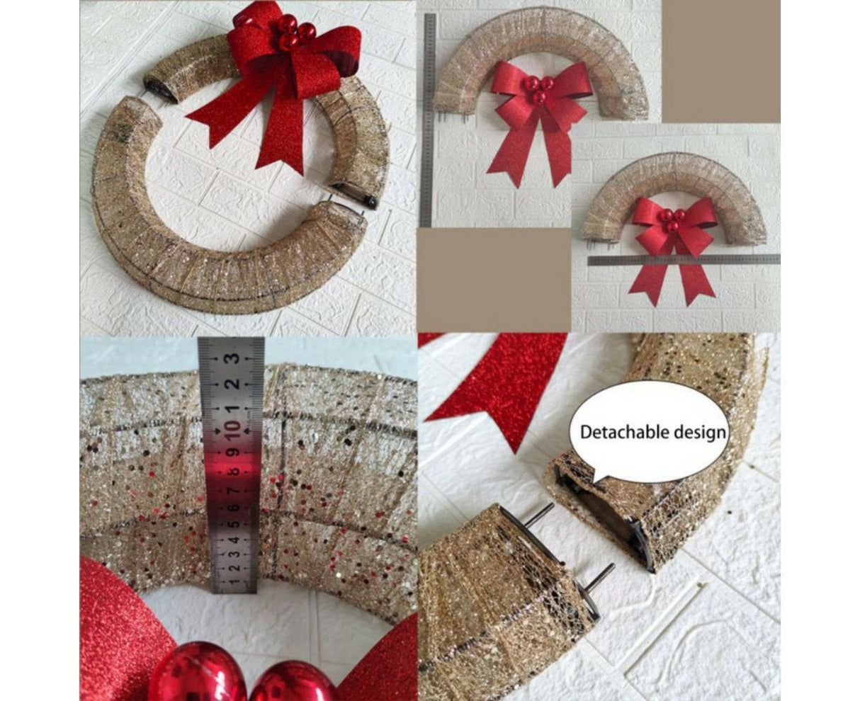 Outdoor Christmas Wreath Decoration, LED Metal Holiday Decor for Home Exterior, Garden - Green 50CM