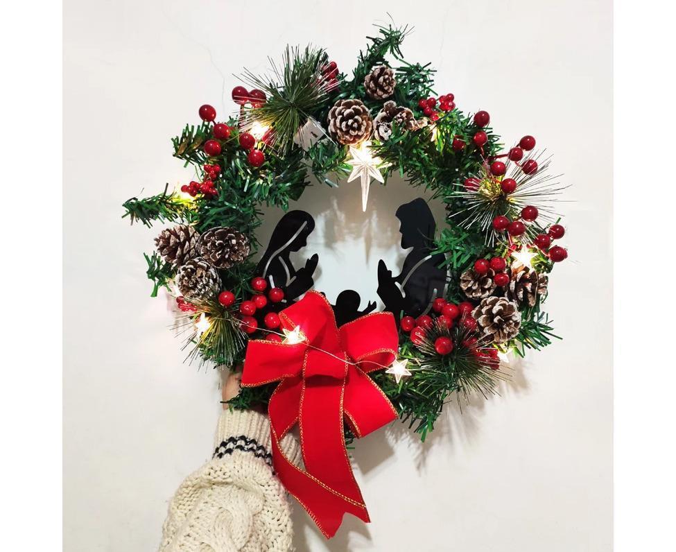 30cm Christmas Wreath for Nativity Scene, Christmas Decorations, Artificial Christmas Wreath