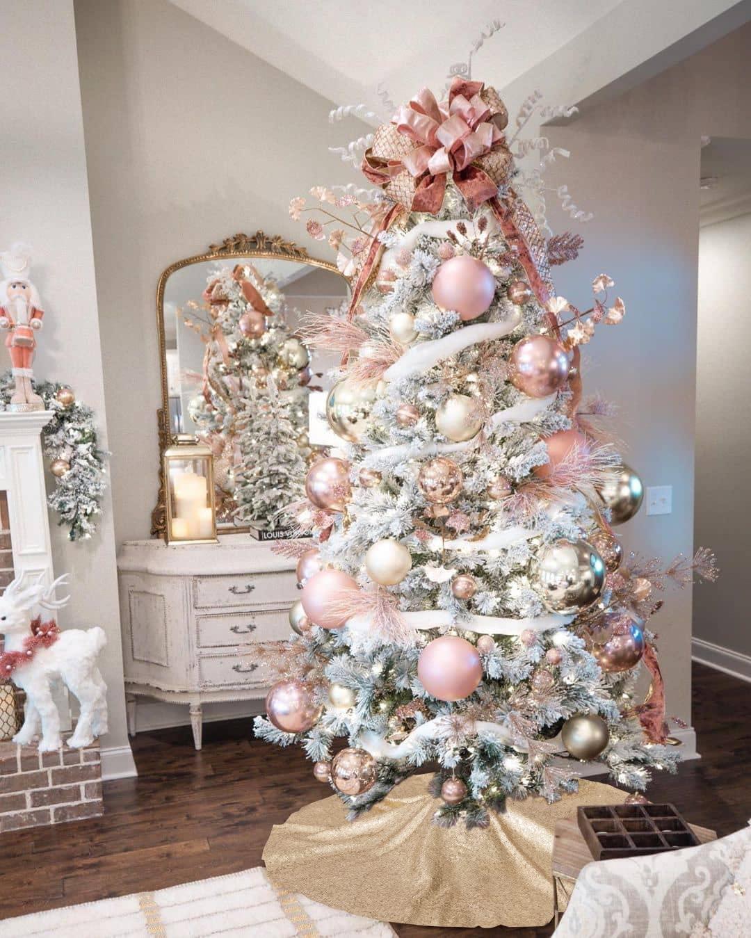 36 Inch Rose Gold Glitter Christmas Tree Skirt Plus Christmas Tree Decorations