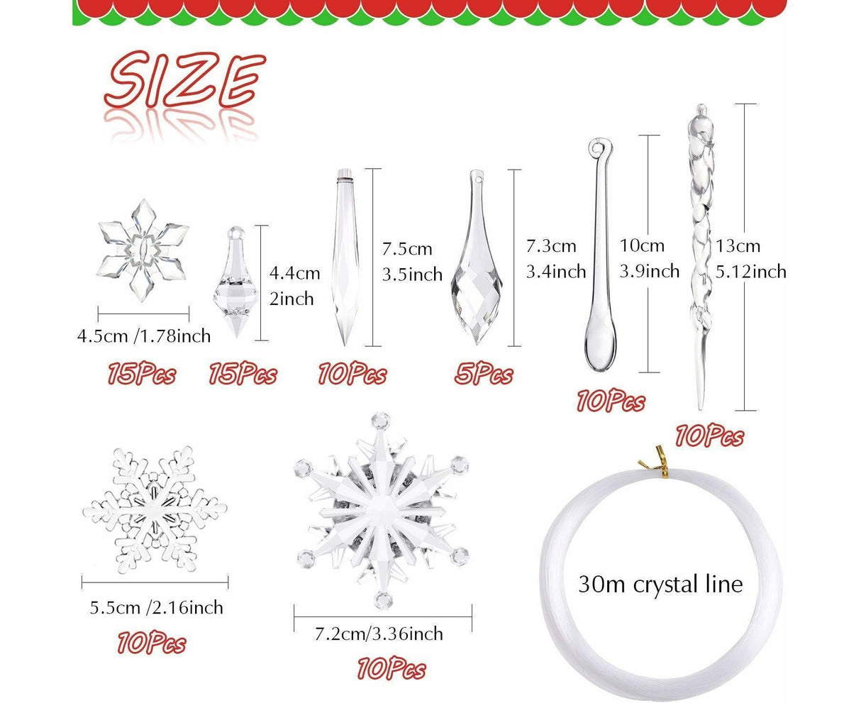 85 Pcs Christmas Decoration Acrylic Snowflake Icicles Christmas Tree Icicle Snowflake With Crystal Line Ornaments Set For Christmas Party Decorations