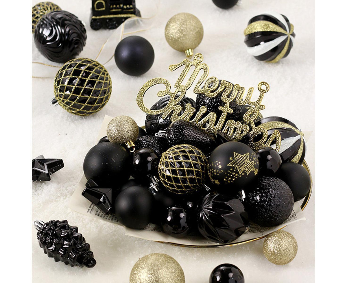Christmas Balls Ornaments 65PCS Shatterproof Festive Wedding Hanging Ornaments Christmas Tree Decoration,Black gold