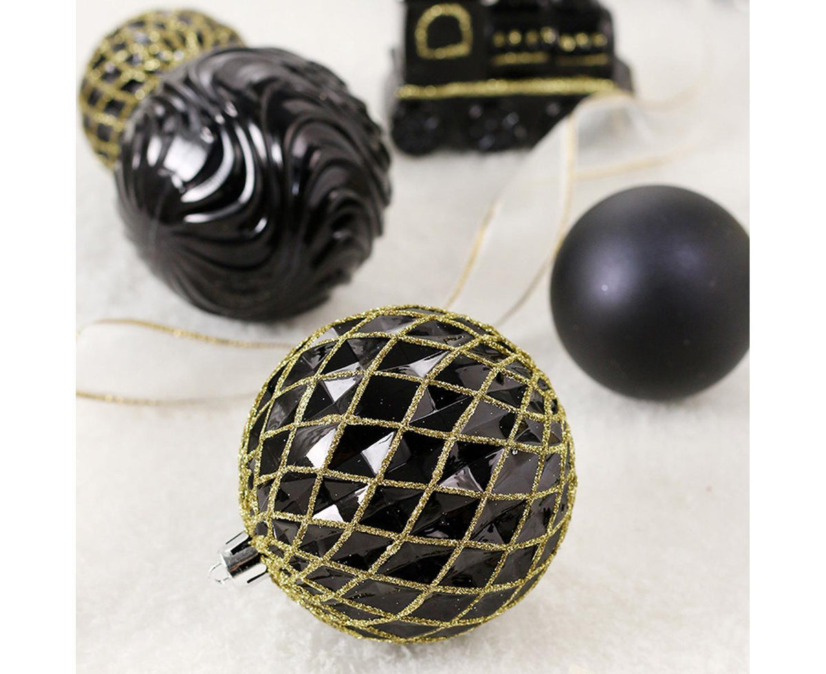 Christmas Balls Ornaments 65PCS Shatterproof Festive Wedding Hanging Ornaments Christmas Tree Decoration,Black gold