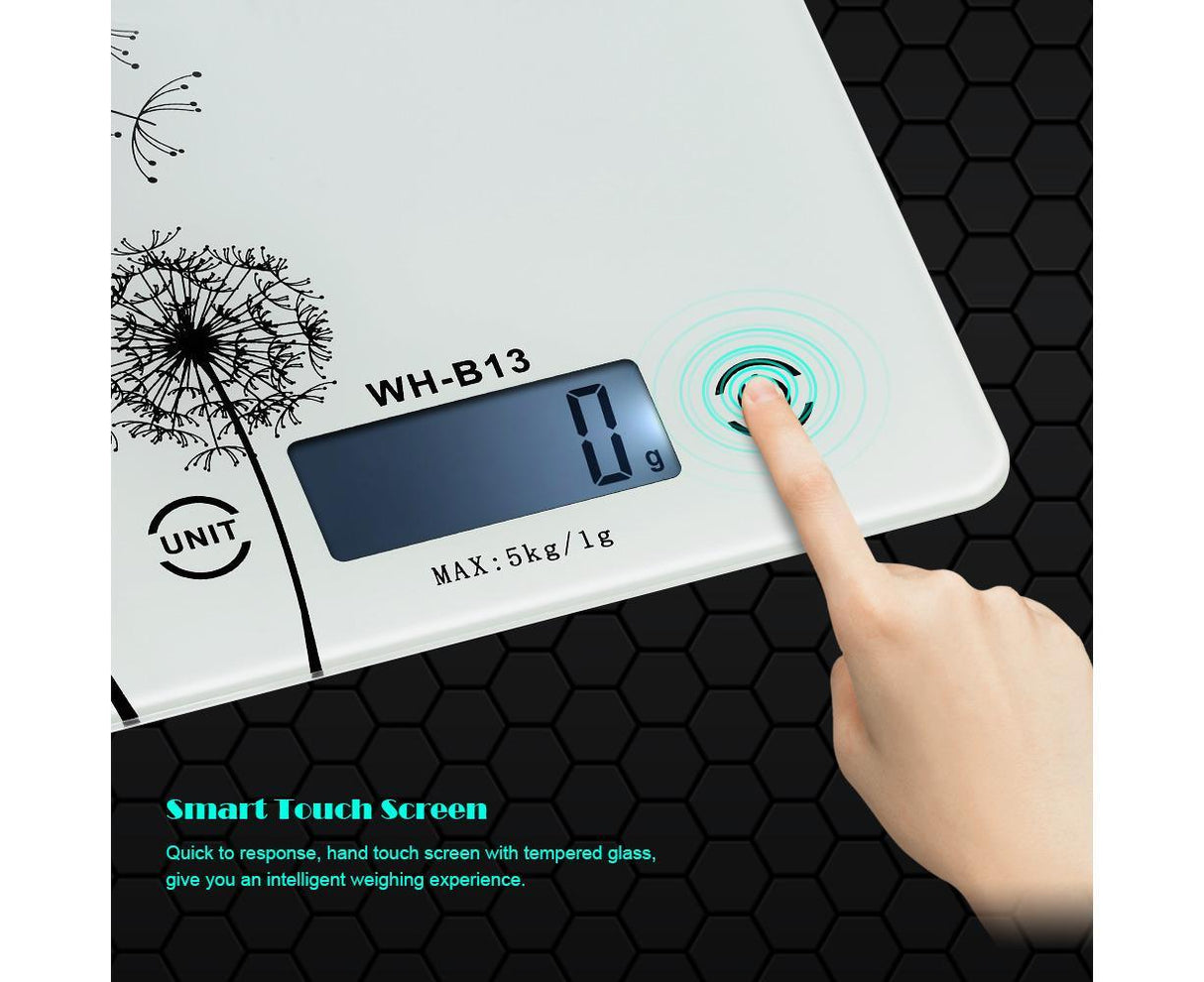5KG/1G Accurate Touch Screen LCD Backlight Digital Kitchen Food Scale G/LB/OZ Electronic Weight Balance for Baking Cooking Tare Function - White Variant Size Value white
