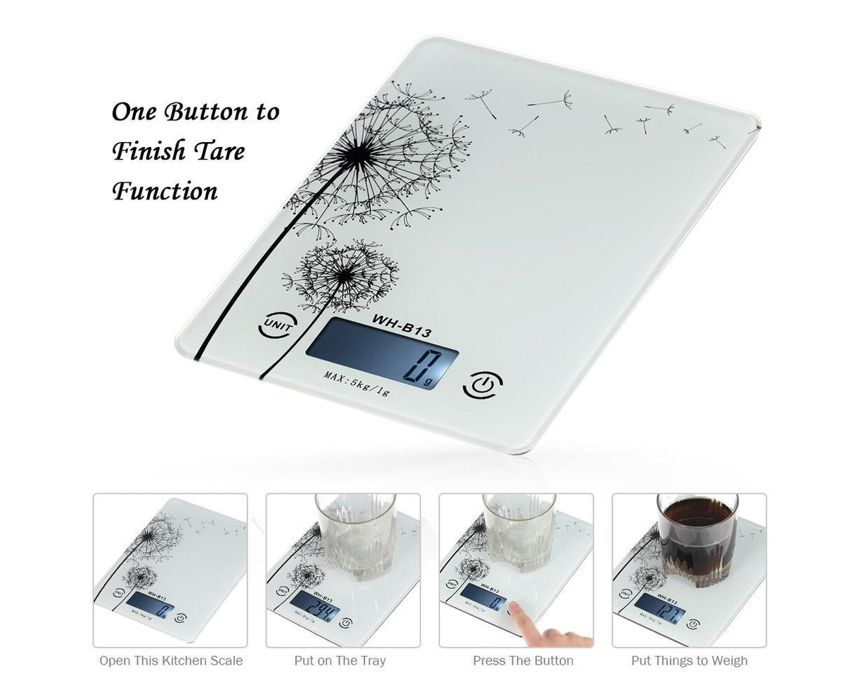 5KG/1G Accurate Touch Screen LCD Backlight Digital Kitchen Food Scale G/LB/OZ Electronic Weight Balance for Baking Cooking Tare Function - White Variant Size Value white
