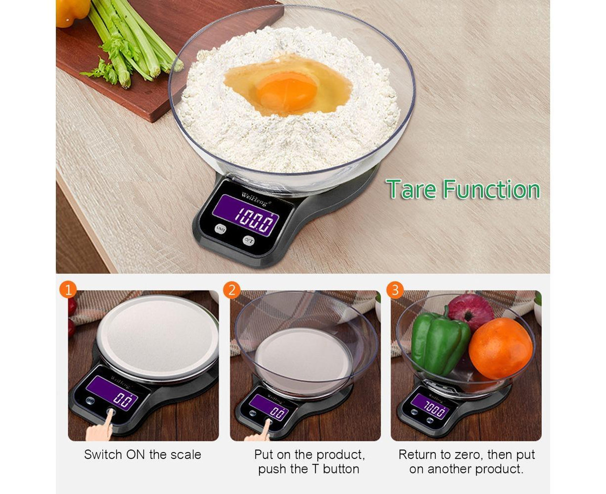 WeiHeng 1g to 5kg Kitchen Food Scale with Weighing Bowl Variant Size Value 1g to 5kg