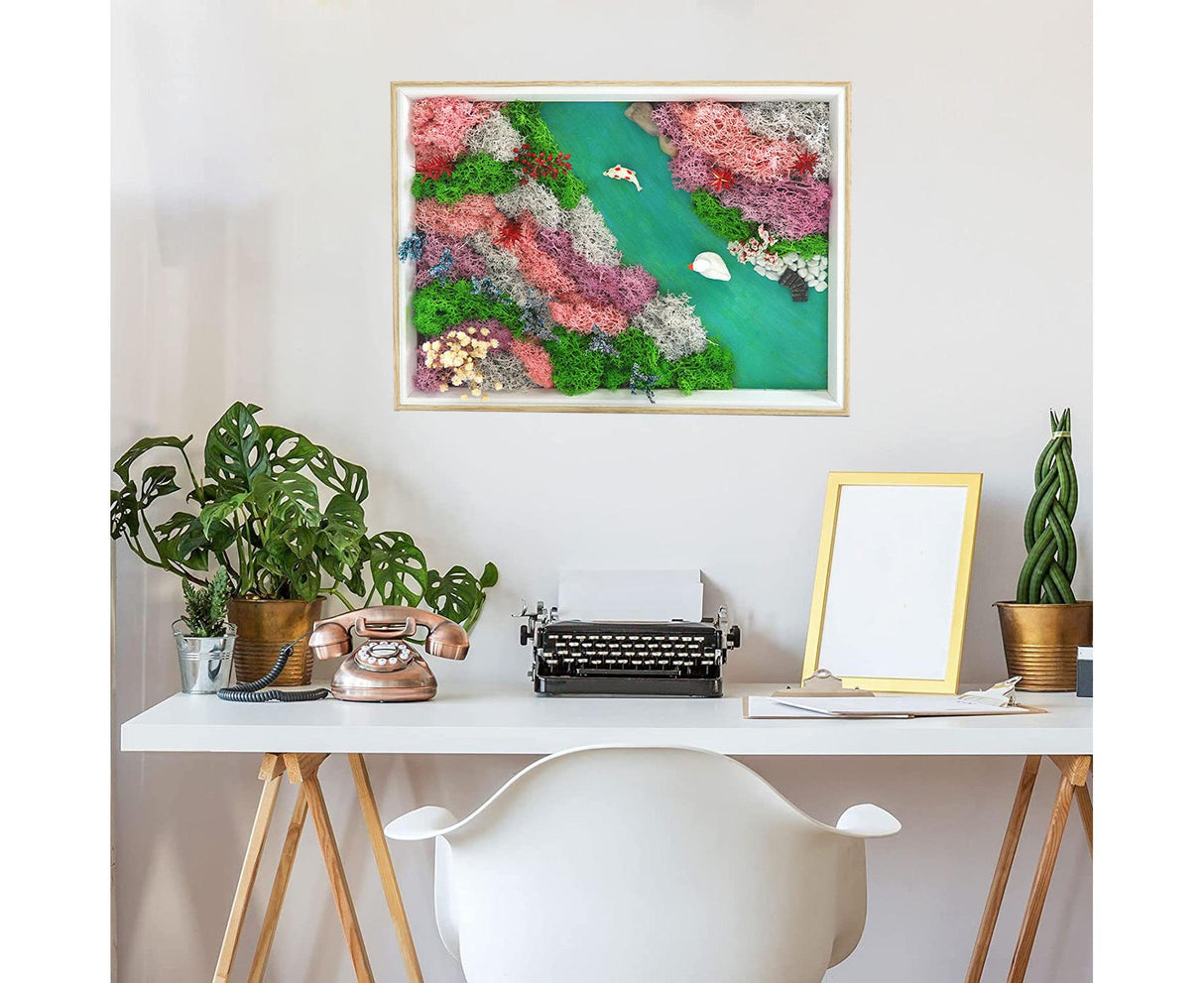 1 Set Everlasting Moss Painting Unique Creative Ocean World Picture with Photo Frame for Home Decoration