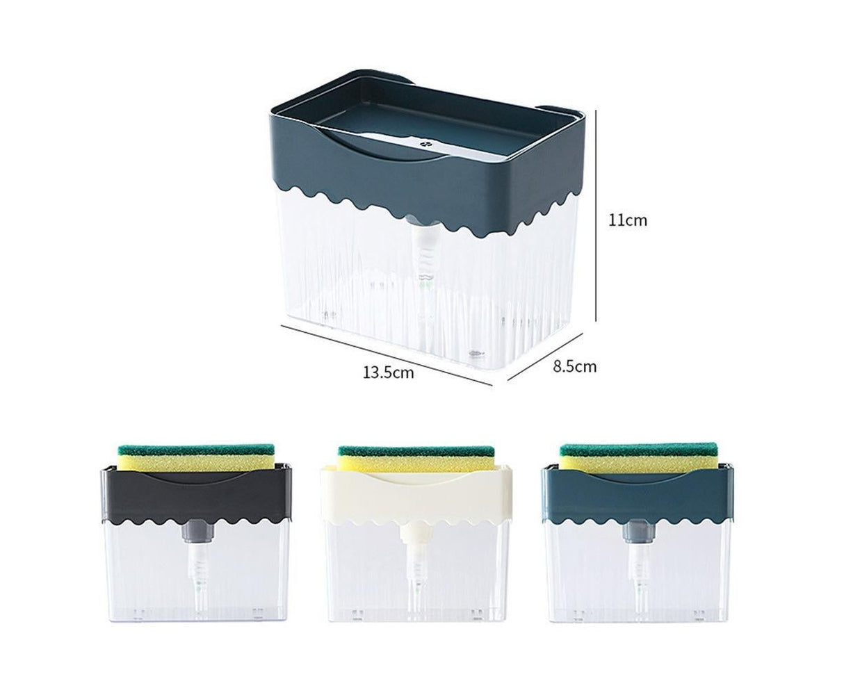 Kitchen Soap Dishwashing Detergent Press Dispenser Sponge Cleaning Pad Container-White