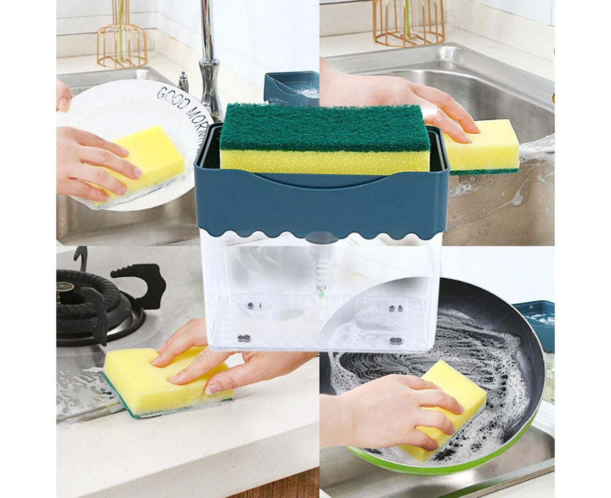 Kitchen Soap Dishwashing Detergent Press Dispenser Sponge Cleaning Pad Container-White