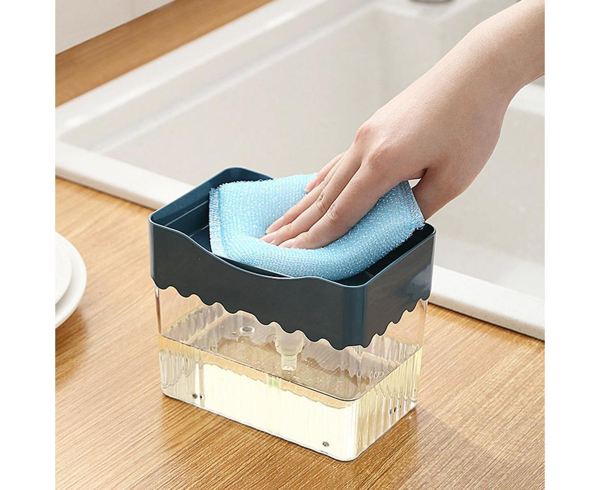 Kitchen Soap Dishwashing Detergent Press Dispenser Sponge Cleaning Pad Container-White