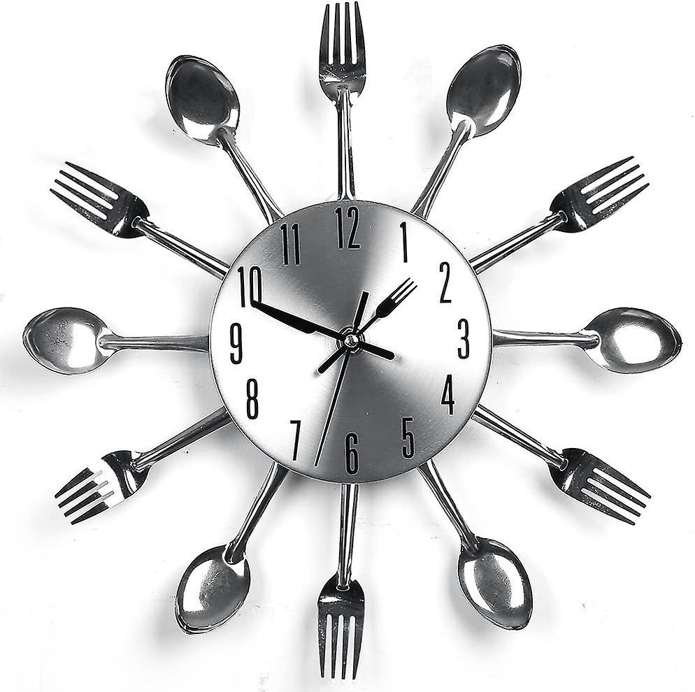 Stainless Steel Kitchen Utensils Clock For Kitchen Indoor And Outdoor Kitchen Cutlery Silver Wall Clock With Tinted Forks Spoons Spatula