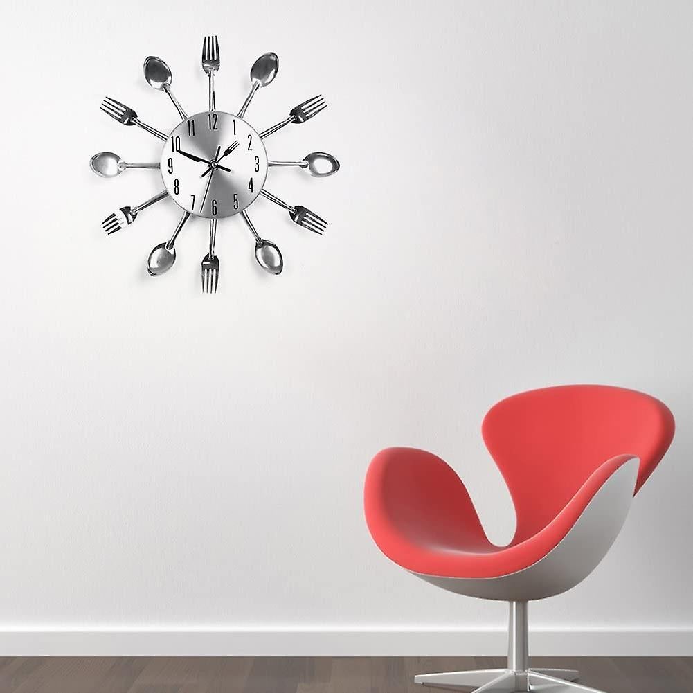 Stainless Steel Kitchen Utensils Clock For Kitchen Indoor And Outdoor Kitchen Cutlery Silver Wall Clock With Tinted Forks Spoons Spatula