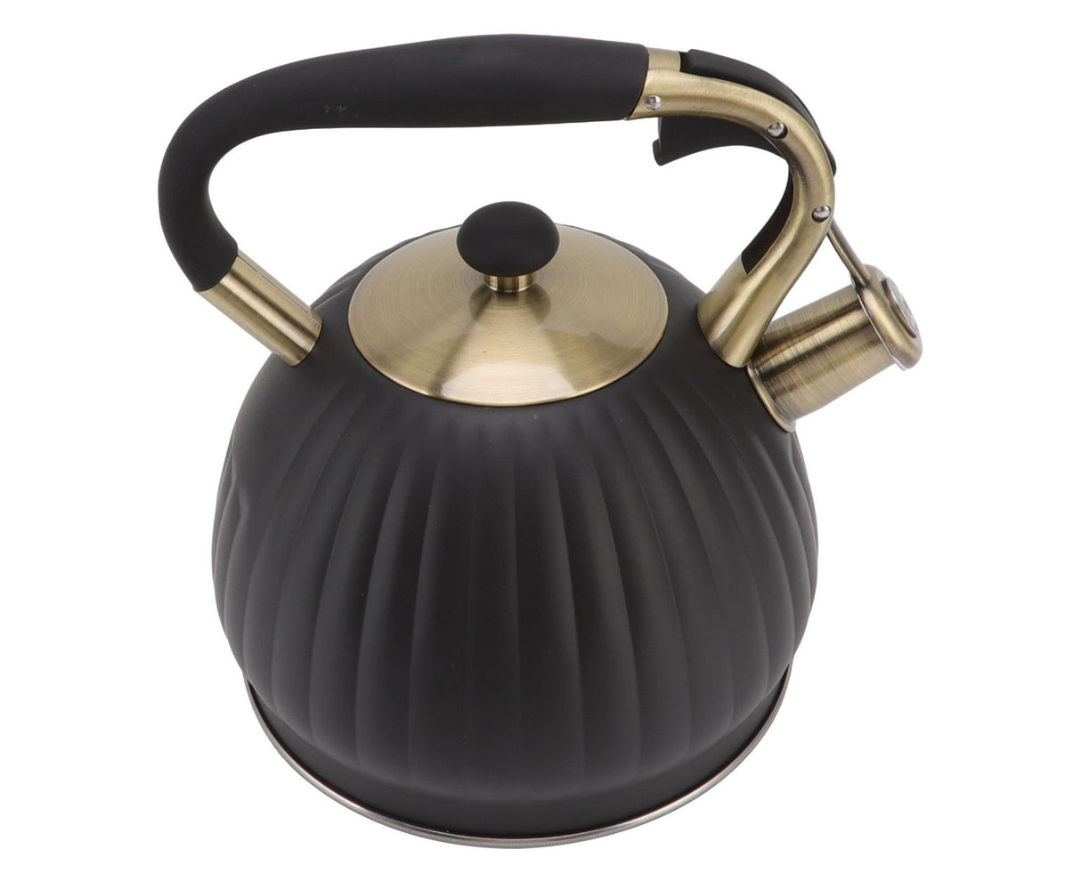 3.5L Whistling Tea Kettle, Stainless Steel Pumpkin Shape Tea Pot, Stovetop Teapot, Black