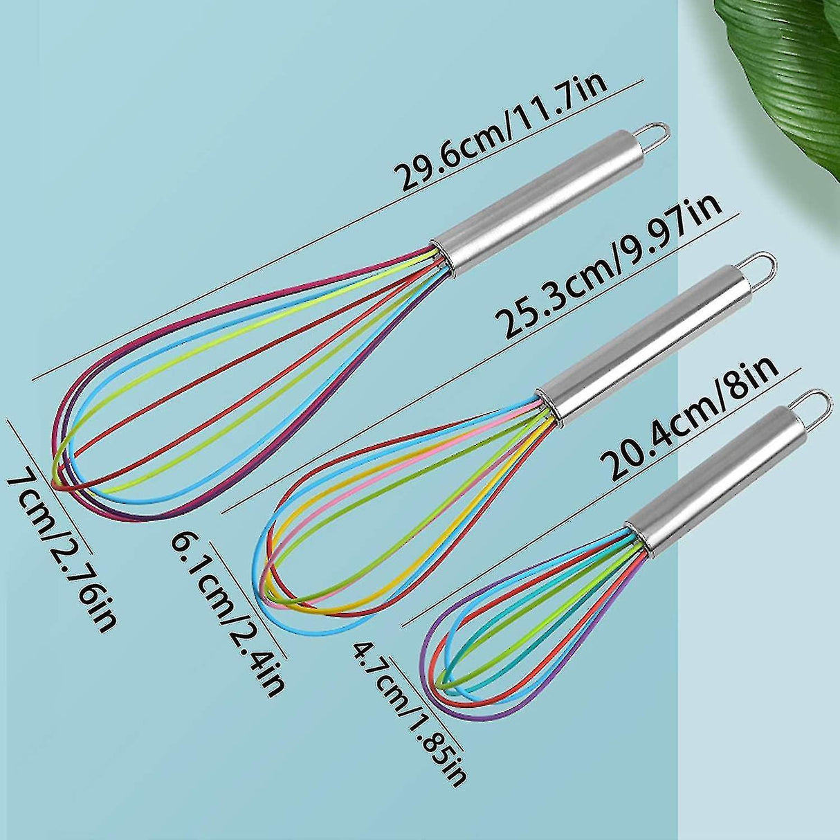 Professional Silicone Whisk Set - 3pcs Stainless Steel Handle Hand Whisk for Kitchen