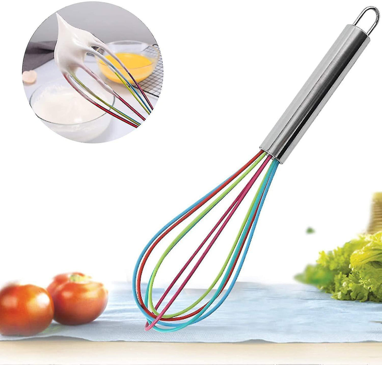Professional Silicone Whisk Set - 3pcs Stainless Steel Handle Hand Whisk for Kitchen