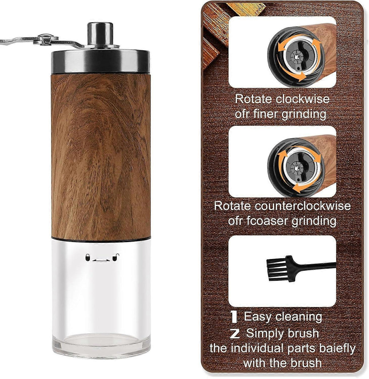 Manual Coffee Grinder - Ceramic Burr, Adjustable Grind Levels for Drip & Espresso