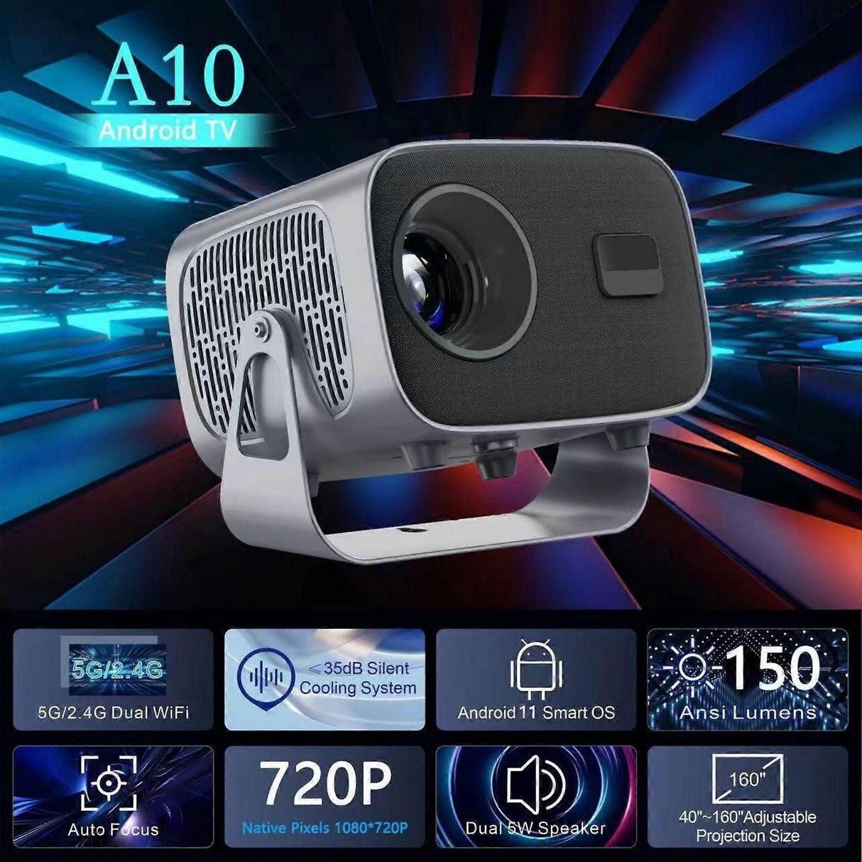 A10 Portable 4K Projector - Smart Video Projector for Home opera