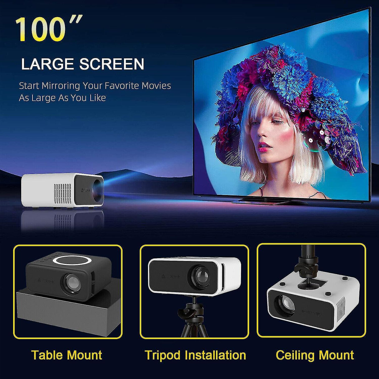3000 Lumens Mini 4K Projector - Portable Home Cinema Projector