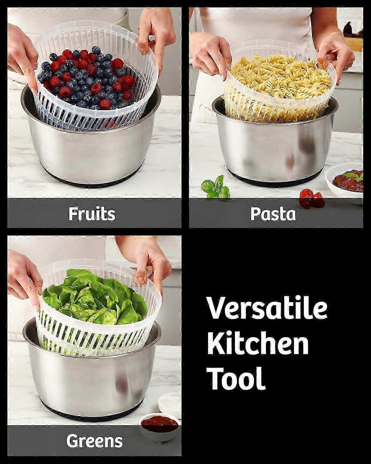 Large Stainless Steel Salad Spinner Easy Compact Kitchen Tool