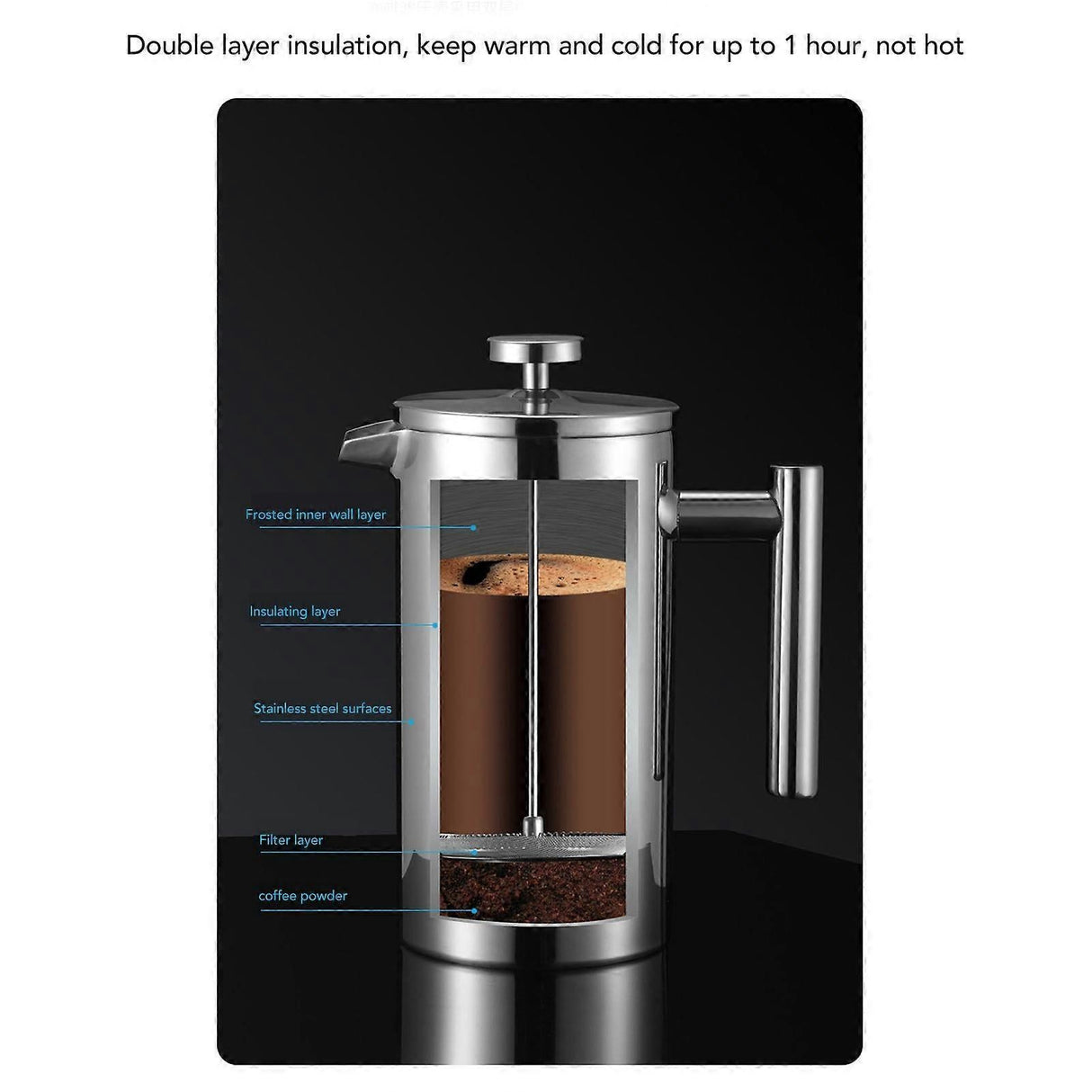 1000ml Stainless Steel Double Layer French Press Coffee Pot for Home Travel