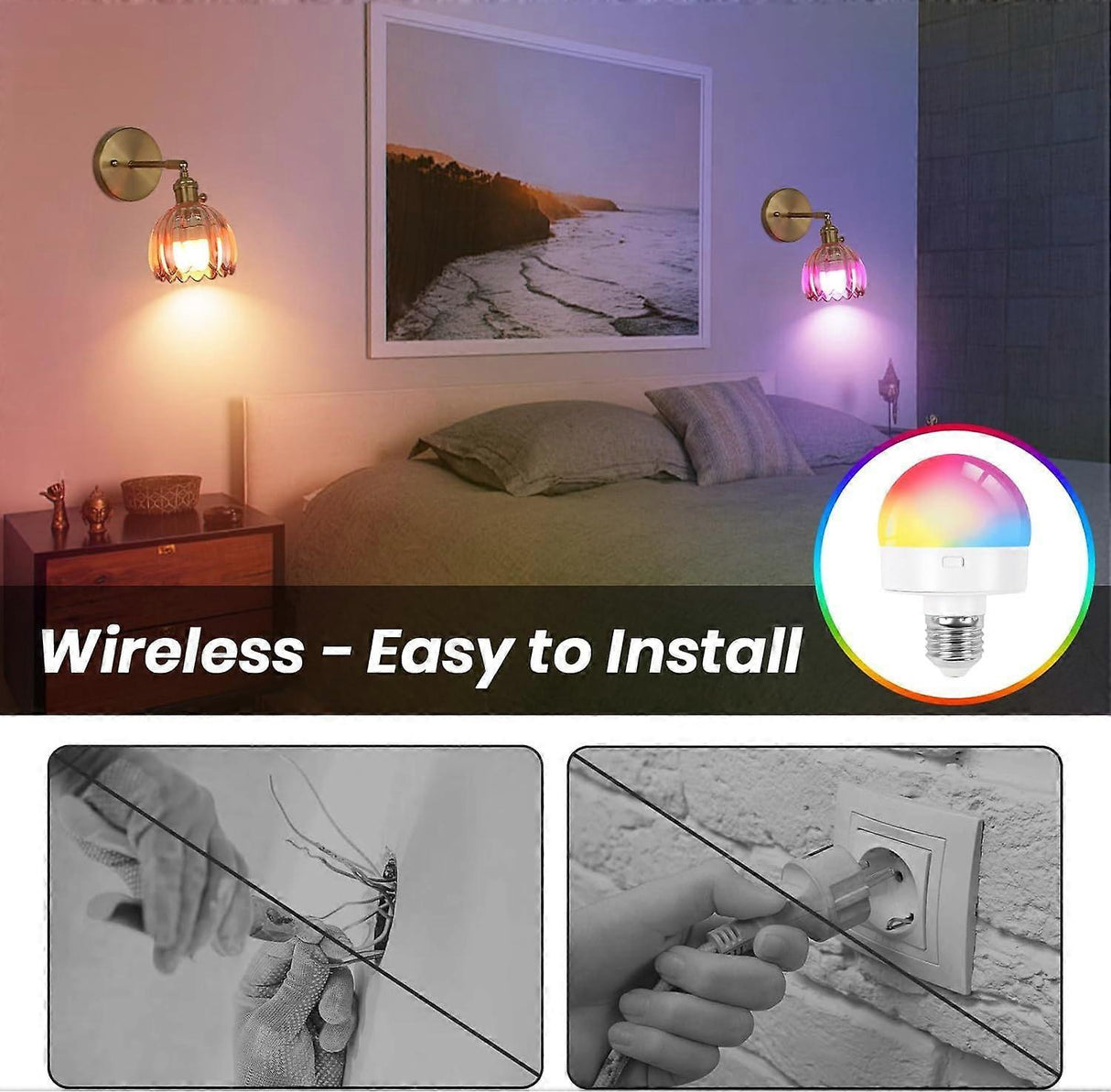 Battery Operated Wall Sconce Set of 2, Vintage Gold Amber Glass, Rechargeable LED, Remote