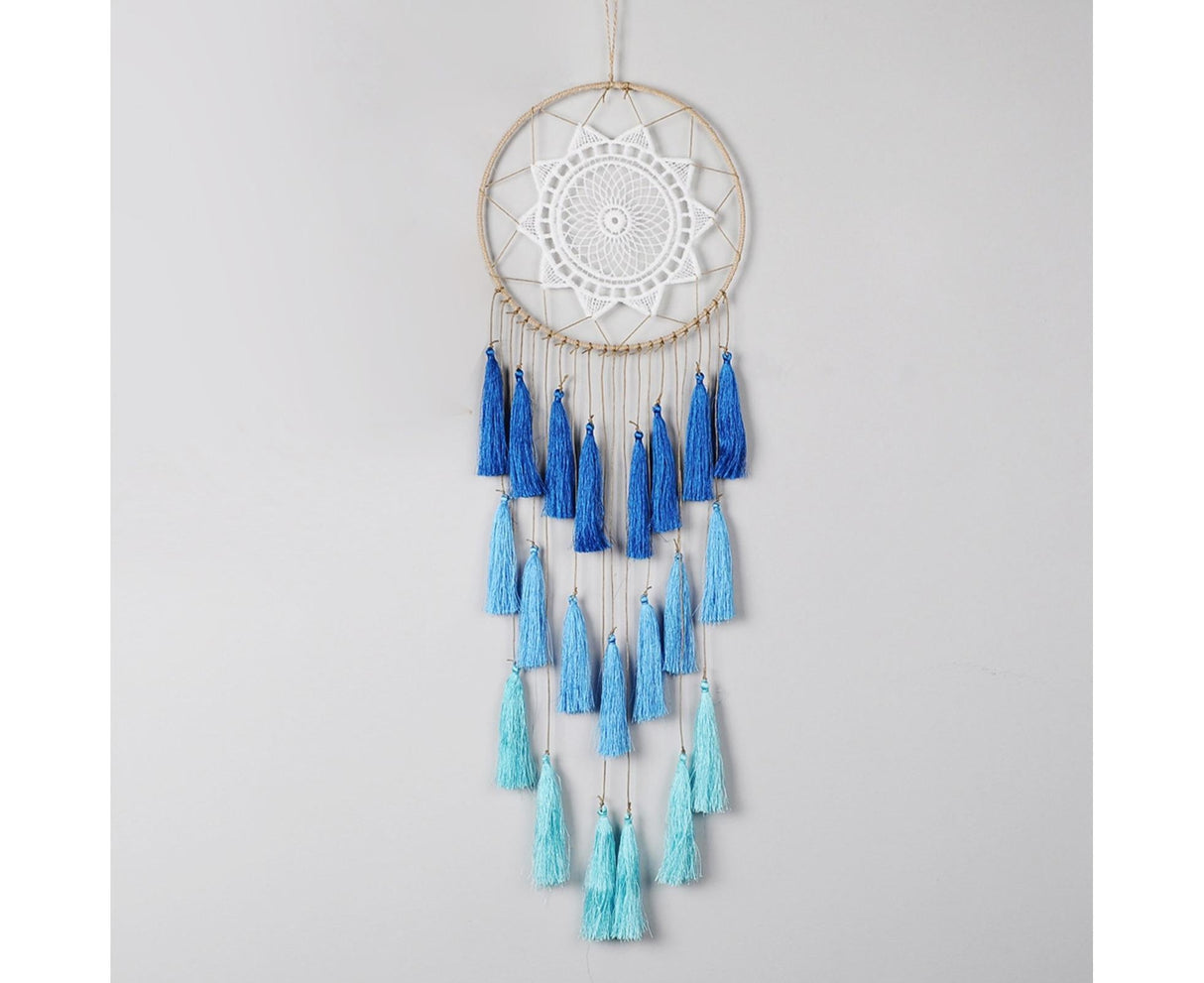 Round Handmade Wall Hanging Wind Chime Dream Catcher with Tassel Home Decor-White