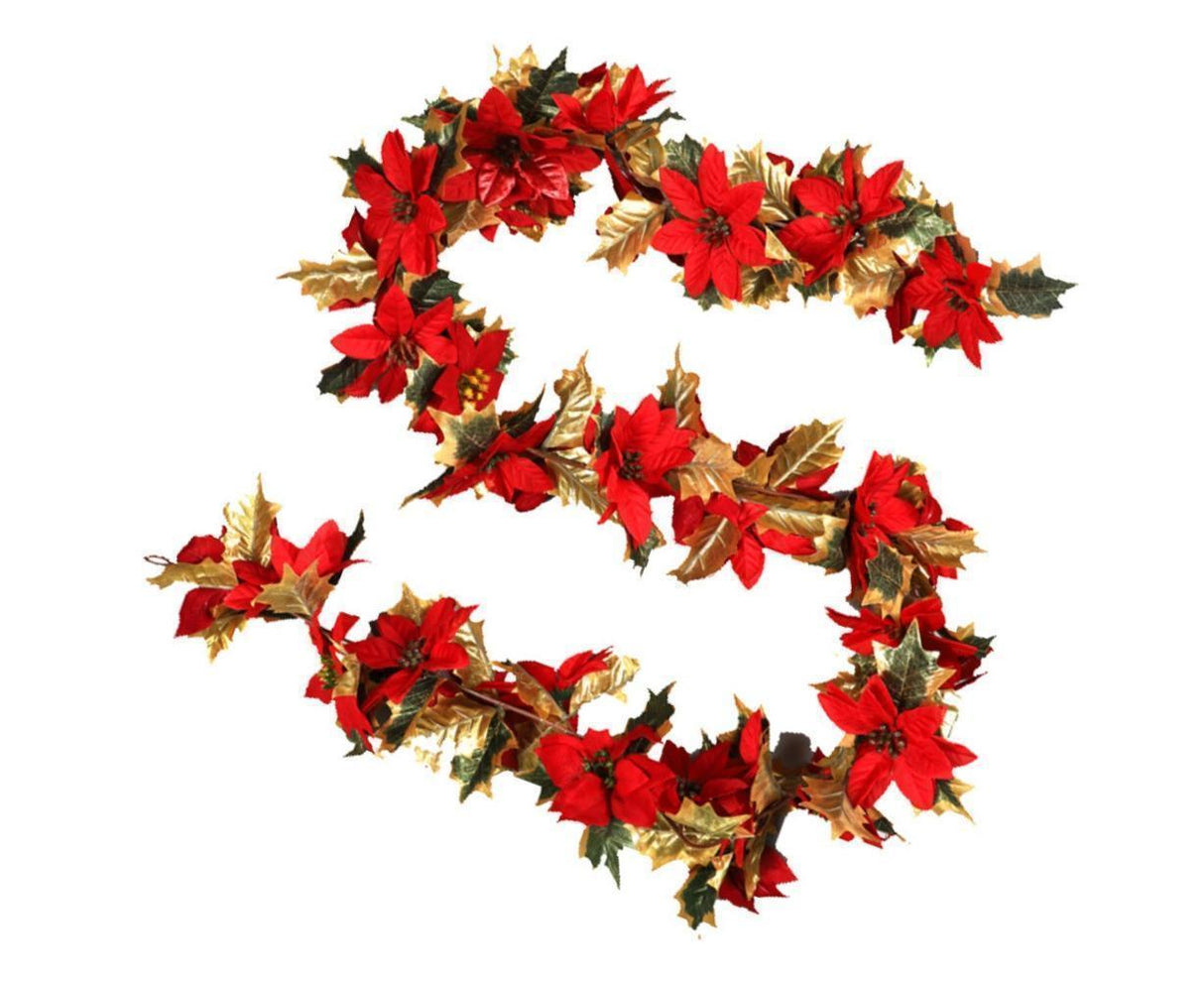 1.8m Artificial Christmas Red Flower Cane Vine Rattan Home Garden Xmas Decor-Golden+Red