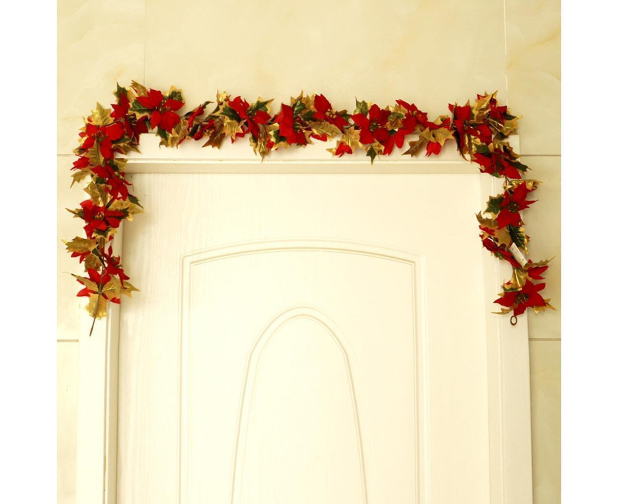 1.8m Artificial Christmas Red Flower Cane Vine Rattan Home Garden Xmas Decor-Golden+Red