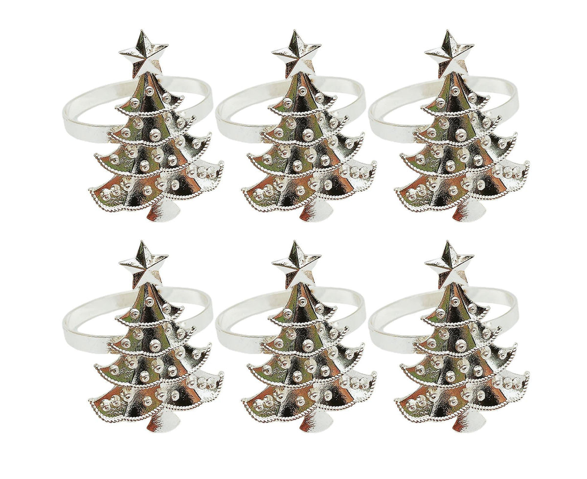 6Pcs Christmas Tree Wedding Home Xmas Party Table Decor Towel Buckle Napkin Ring-Silver