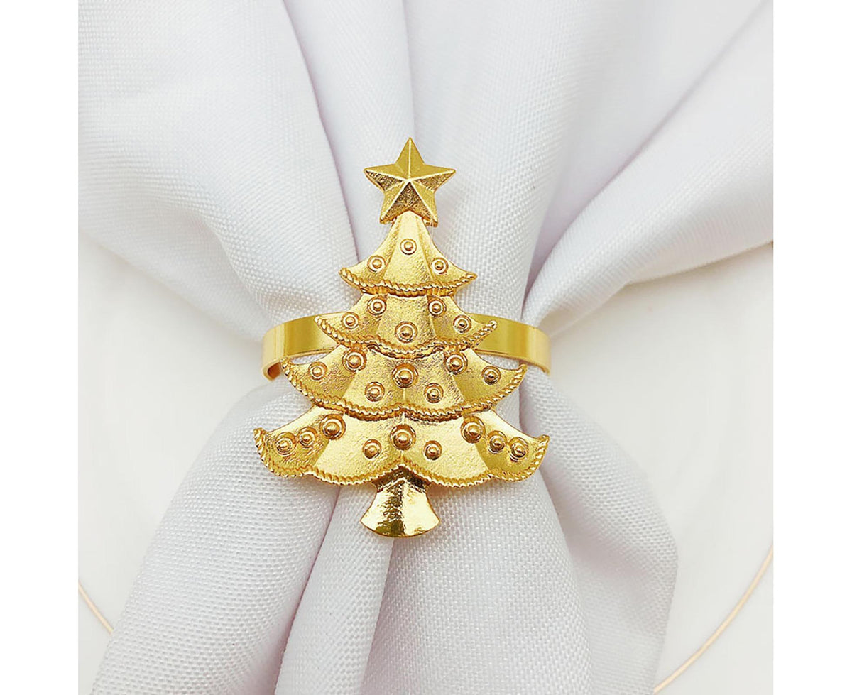 6Pcs Christmas Tree Wedding Home Xmas Party Table Decor Towel Buckle Napkin Ring-Silver