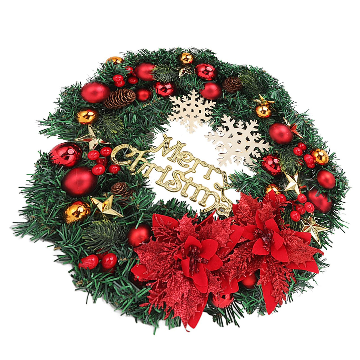 Christmas Wreath Snow Pine Cone Xmas Ball Wreath for Indoor Outdoor Holiday Decorations