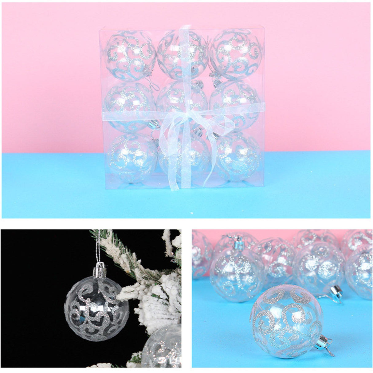 9Pcs Christmas Ball Ornaments Exquisite Plastic Shatterproof Hanging Christmas Tree Ornaments for Home Silver