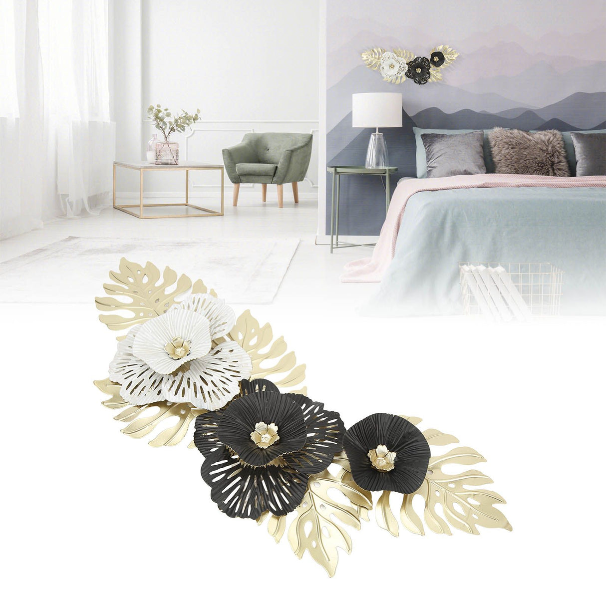Nordic Luxury Wall Metal Pendant Innovative Iron Wall Flower Decoration Home Living Room Wall Decoration Black White