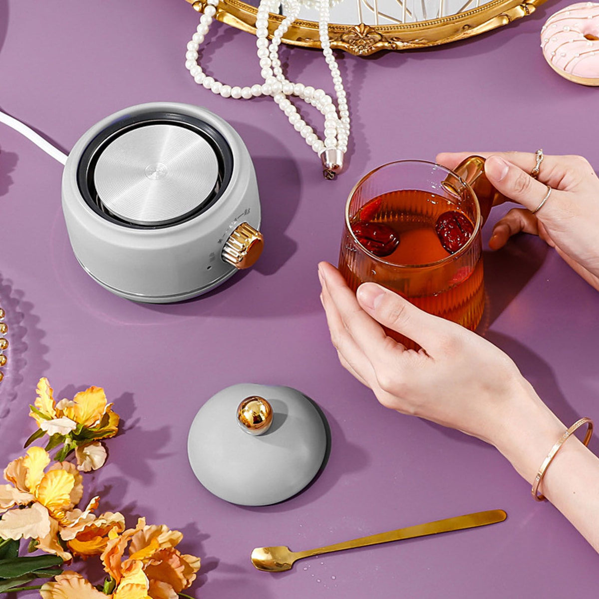 Portable Electric Kettle Stew Cup 450ML Health Cup Mini Slow Cooker Kettle Office Flower Teapot Split Tea Boiler AU Plug 220V Violet 450ml