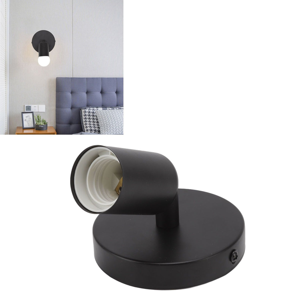 E26 E27 Wall Lamp Holder Modern Simple Wall Lamp Base for Bedroom Living Room Showcase 85‑265V Black