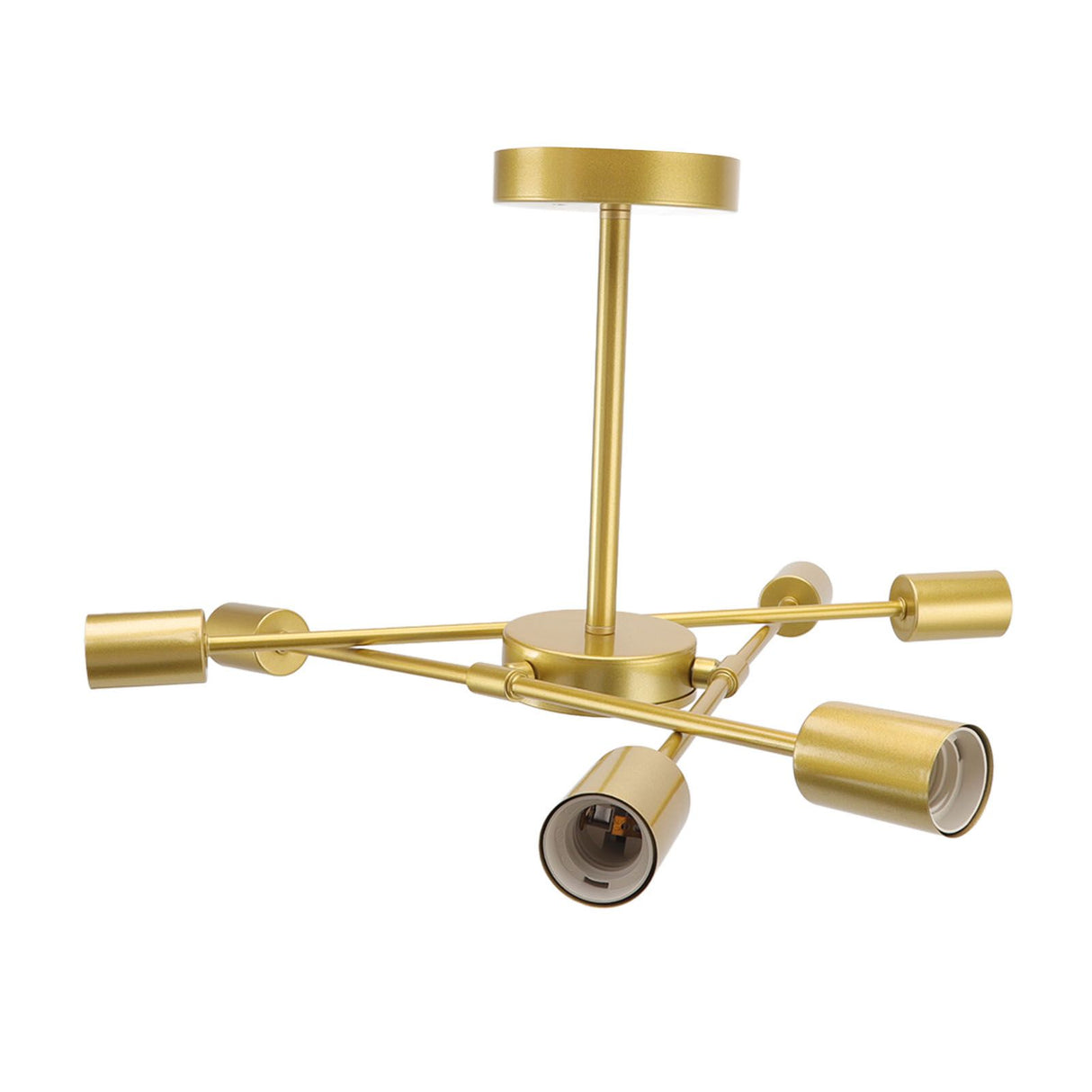 Retro Industrial 6 Light Semi Flush Mount Ceiling Light Fixture Modern Sputnik Chandelier for Art Restaurant Bar Bedroom110‑220V Golden