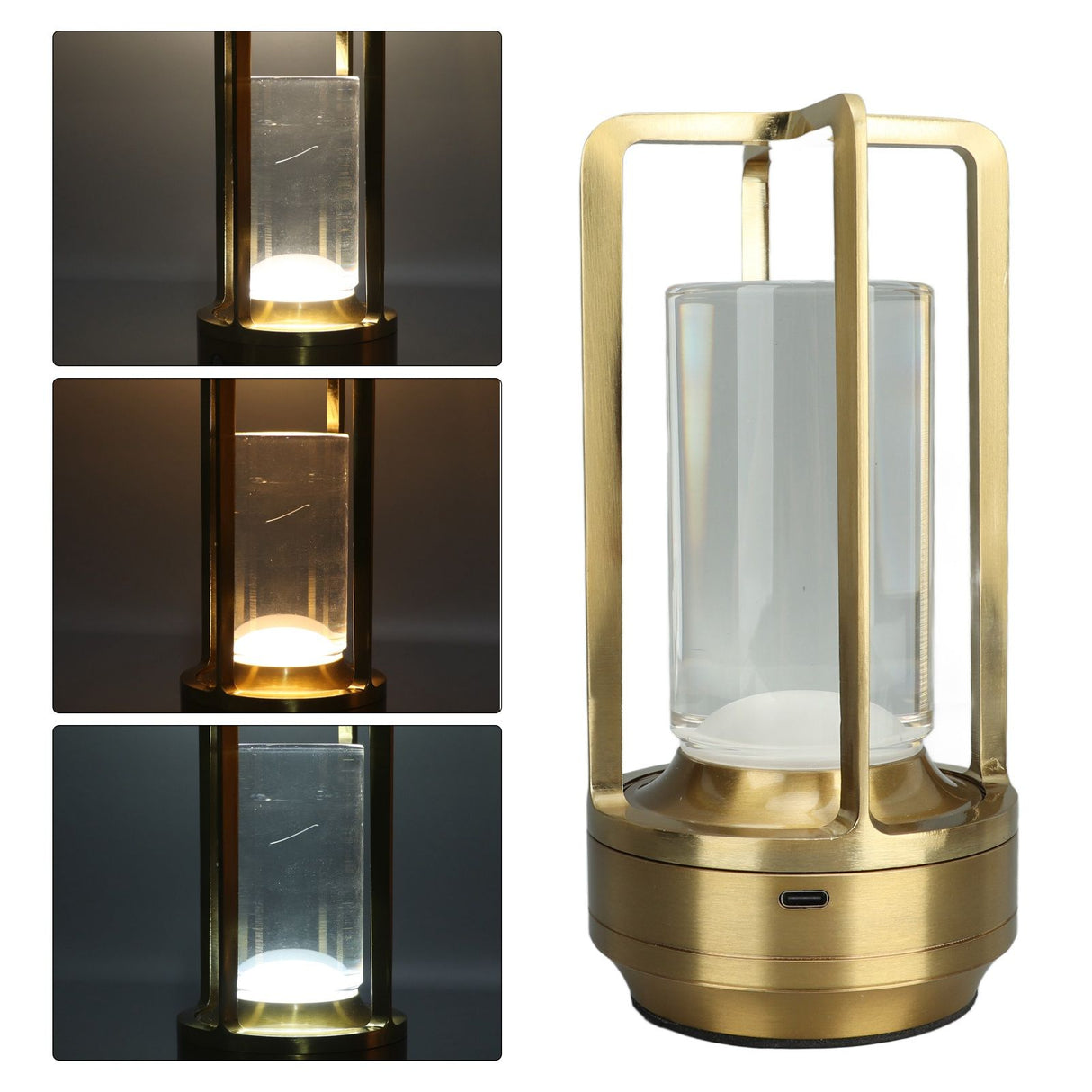 Cordless Table Lamp 3 Colors Stepless Dimming LED Table Lamp Rechargeable Touch Lamp Bedside Nightstand Lamp Silver