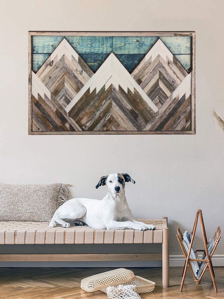 Mountain Wood Wall Art Decor Green Mountain Top Blue Mountain Top Decorative Painting