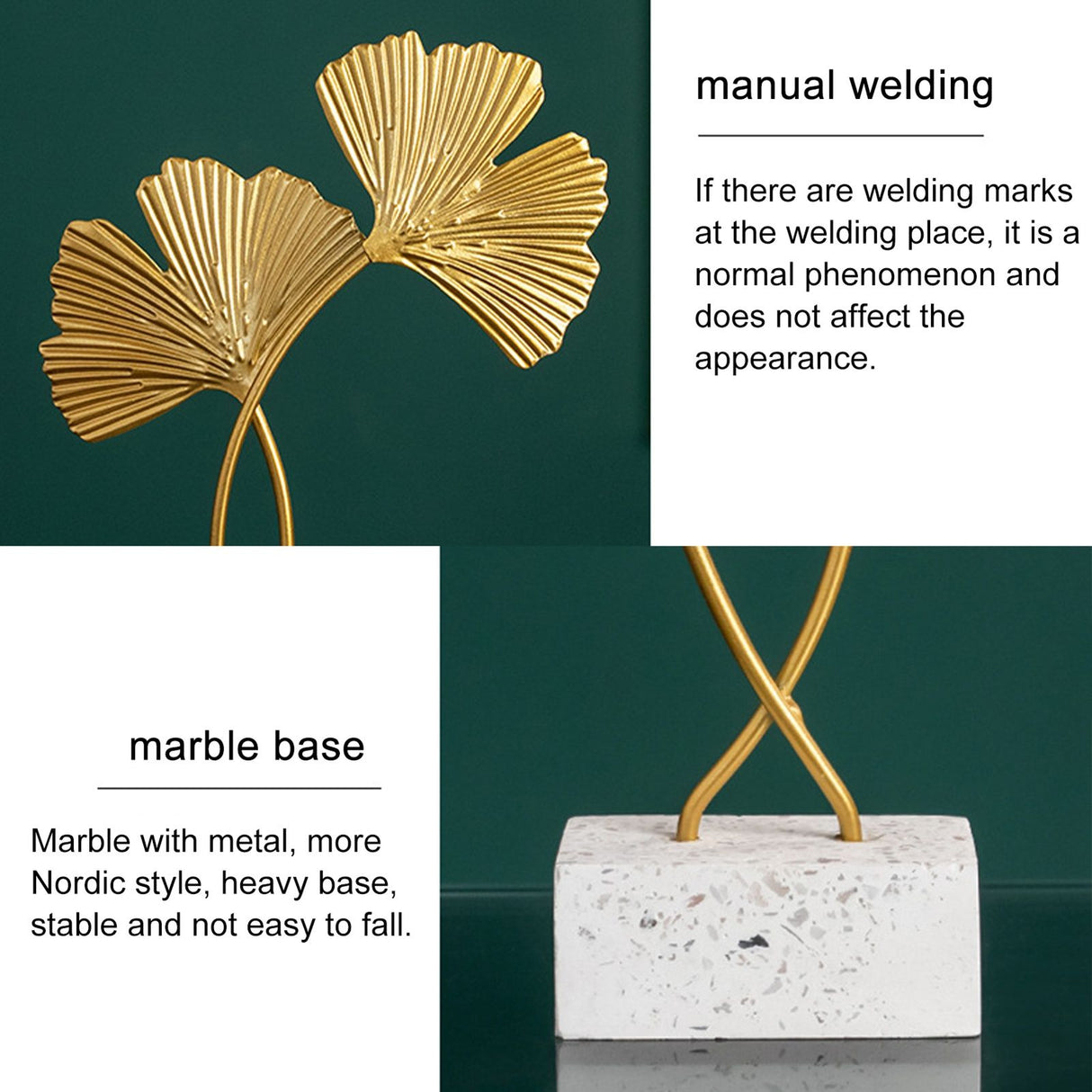 Ginkgo Leaf Ornaments Iron Ginkgo Leaf Craft Decoration with Sturdy Marble Base for Home Decor