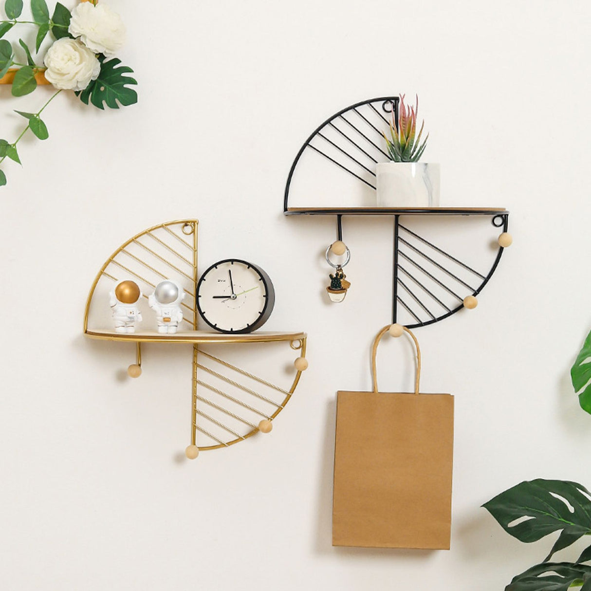 Simple Round Wall Shelf Multifunctional Geometric Wall Art Shelf Home Bedroom Wall Storage Shelves